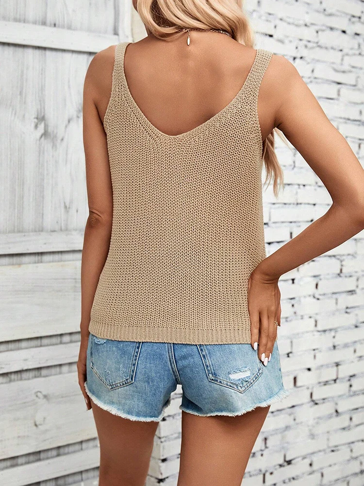 Women's Elegant Monochromatic V-Neck Knitted Sweater Fashion Vest for Spring And Summer New Style