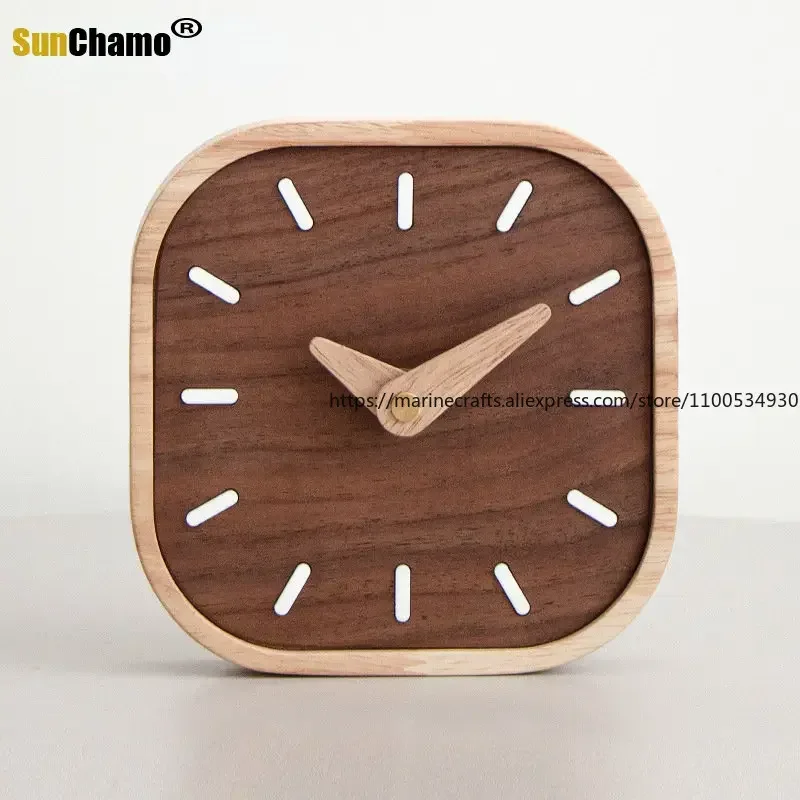 الإبداعية الجوز الأسود خشب متين ساعة طاولة صغيرة الشمال نمط غرفة نوم السرير مكتب زخرفة كتم طاولة الديكور