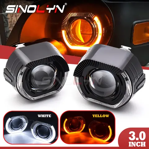 Sinolyn 3인치 Bi Xenon 프로젝터 렌즈 헤드라이트 H7 H4 DRL 엔젤 아이 쉬라우드 화이트 옐로우 자동차 라이트 렌즈 자동차 액세서리