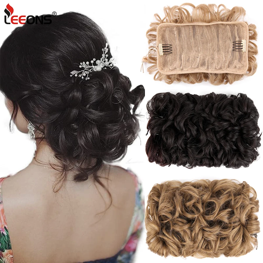 Leeons-Chouchous bouclés ondulés pour femmes noires, chignon désordonné, chignon désordonné, chignon de proximité, queue de cheval Wstring, grand morceau de cheveux