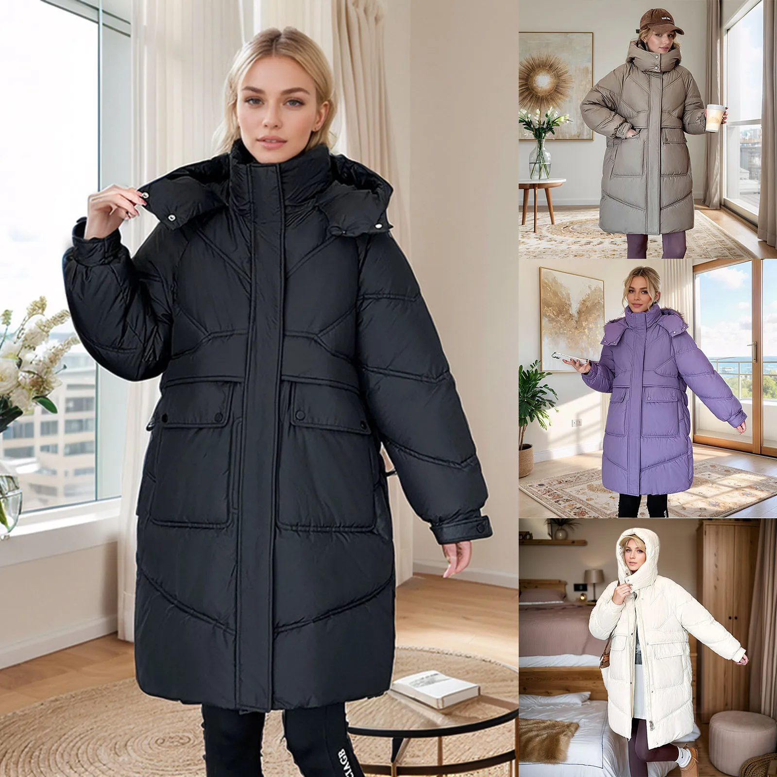 New Winter Coat Casual Women Parkas Clothes Hooded Solid Long Down Cotton Coat Winter Jacket Female Outerwear Puffer Oversize