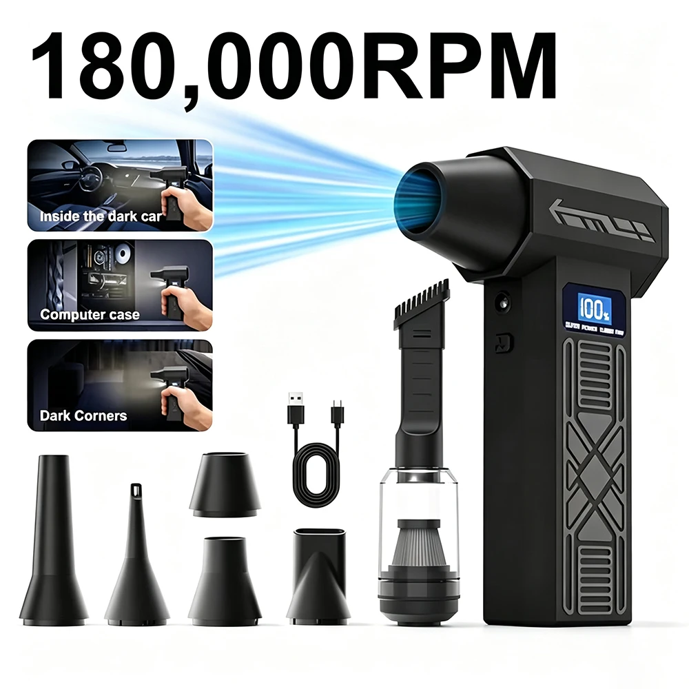 High Speed Turbo Air Blower 180000RPM Rechargeable Mini Dust Cleaner for Computer Car Interior