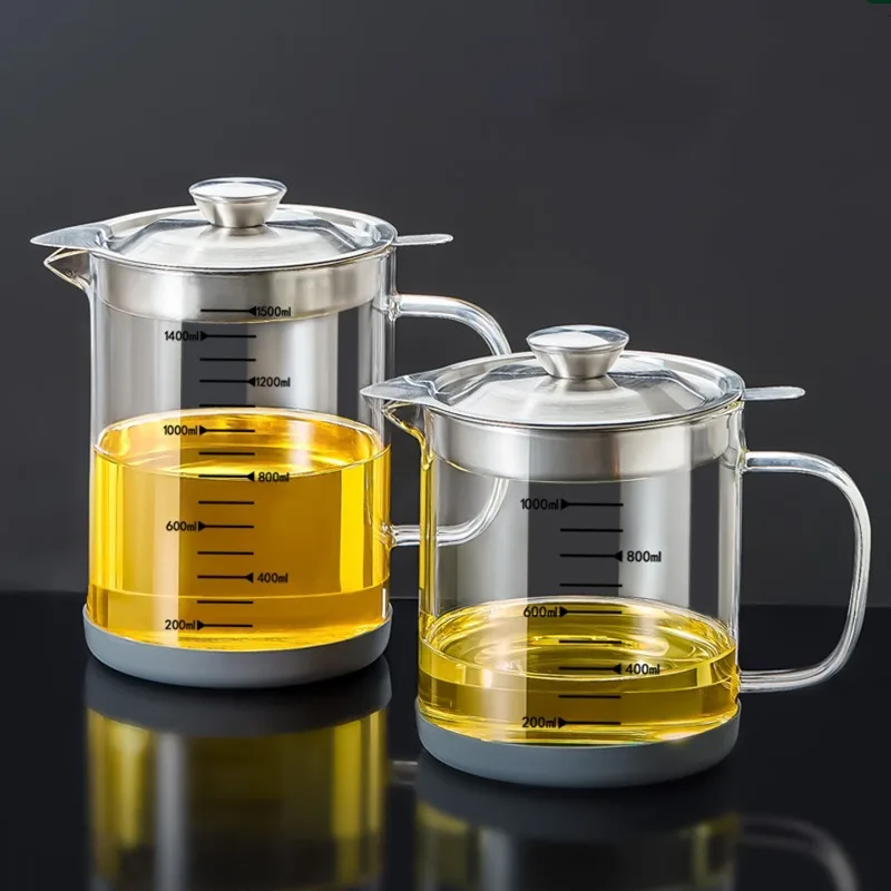 

1 шт. стеклянный контейнер для масляного фильтра с ситечком, банка для хранения кухонного масла с мелкой сетчатым фильтром и весами, кухонная банка с крышкой