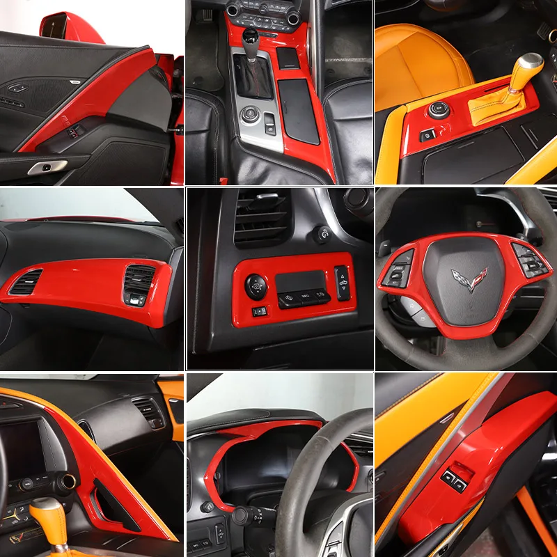 ABS Red For Chevrolet Corvette C7 2014-19 Interior Modification Car Center Control Trim Strip Door Trim Sticker Car Accessories