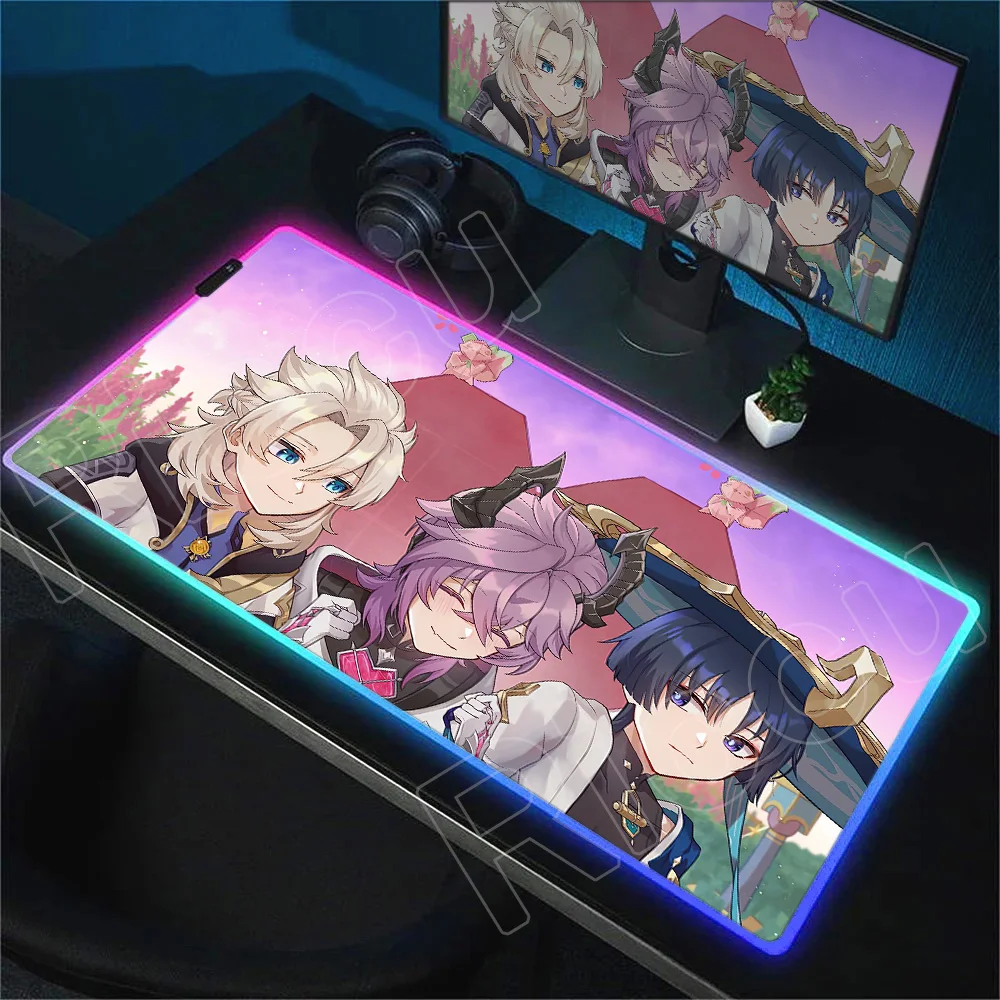 Cool RGB Anime Desk Mat Genshin Impact Large Mouse Pad Flins Carpet Computer Laptop Gaming Peripheral Accessories Durin Mousepad
