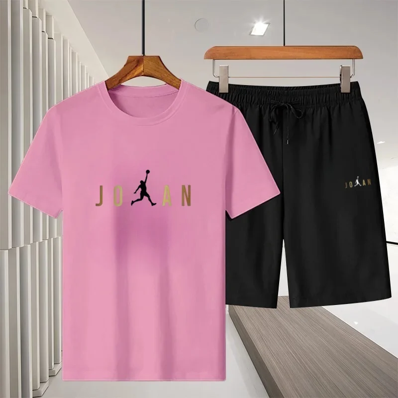 Camiseta informal de manga corta para hombre, pantalones cortos transpirables, conjunto de ropa deportiva para correr y fitness de dos piezas, verano