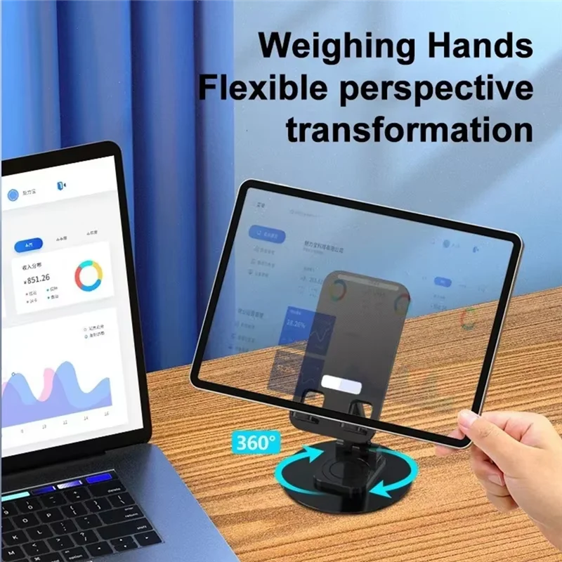 -ABGQ Portable 360° Rotation Phone Tablet Holder Height Adjustable Desktop Lazy Stand ABS Aluminum Alloy Bracket
