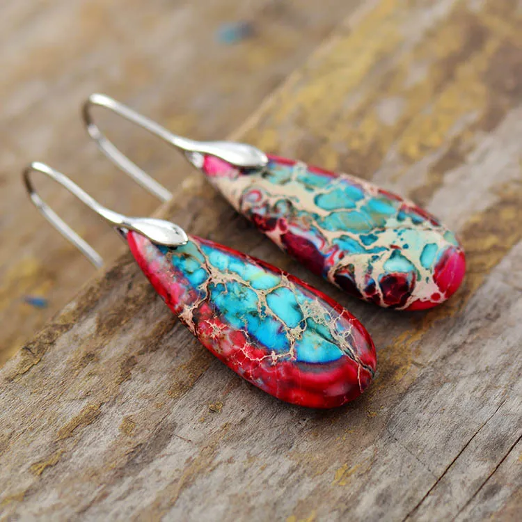 Cross-border new Bohemian emperor stone water drop pendant earrings, popular Ins jewelry in Europe and America, jewelry