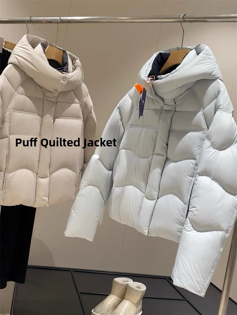 

Warm Duck down Puffer Jacket Short Fluffy Style Clean 1000 Fill Power Lightweight Winter Coat Commute Style Zipper Closure