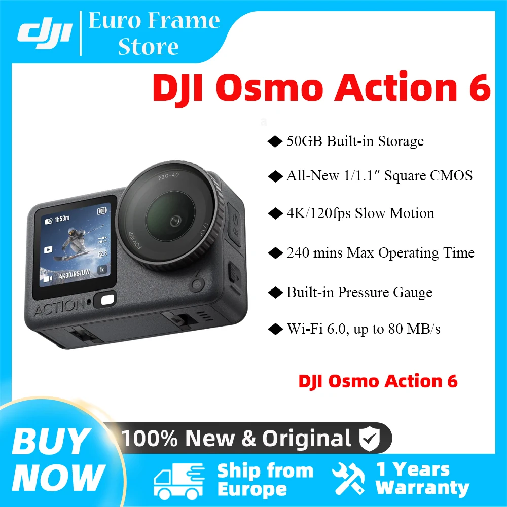EU-Versand DJI Osmo Action 6 Actionkamera mit Variabler Blende, Neuer 1/1,1-Zoll Quadratischer Sensor, Neue 4K Frei Zuschneidbare Osmo Action 6 Kamera