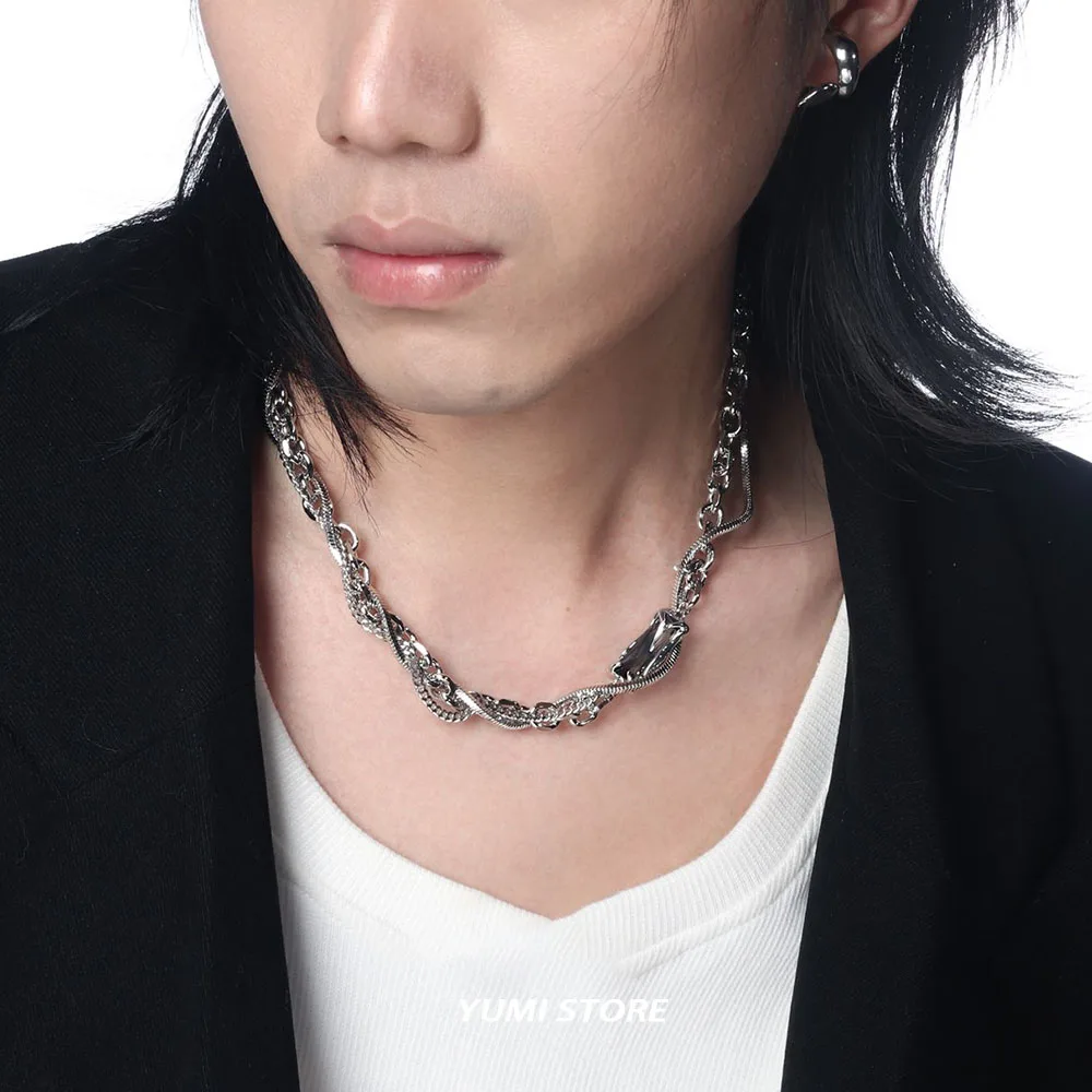 Double Layered Square Tassel Necklace For Man Titanium Steel Clavicle Chain Korean Design Jewelry Kpop Accessories Wholesale