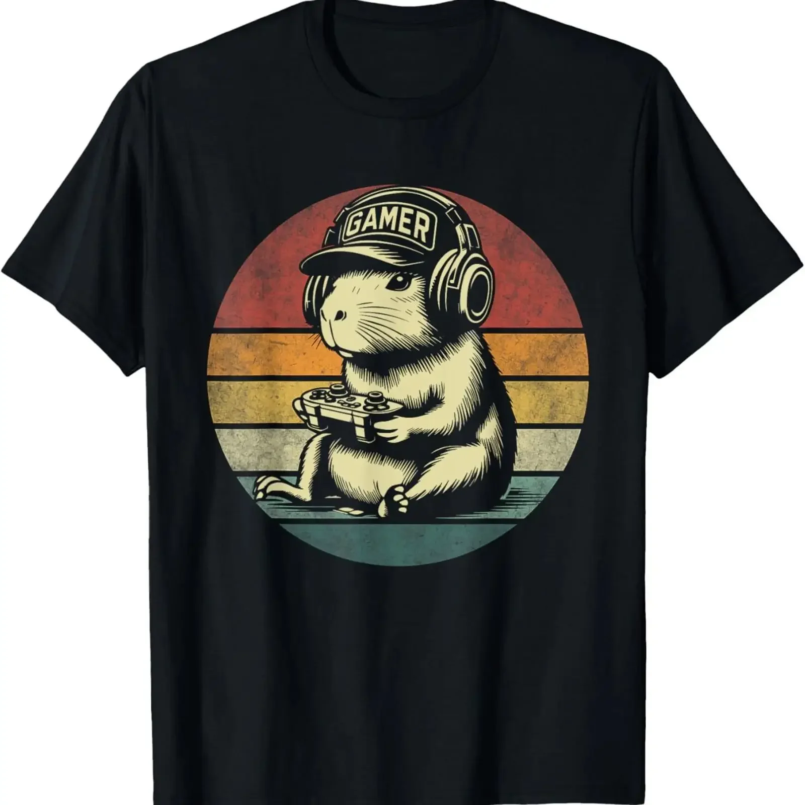 Funny T Shirt Capybara Gaming Retro Rodent Video Games  vintage Washed Unisex streetwear Casual designer clothes homme