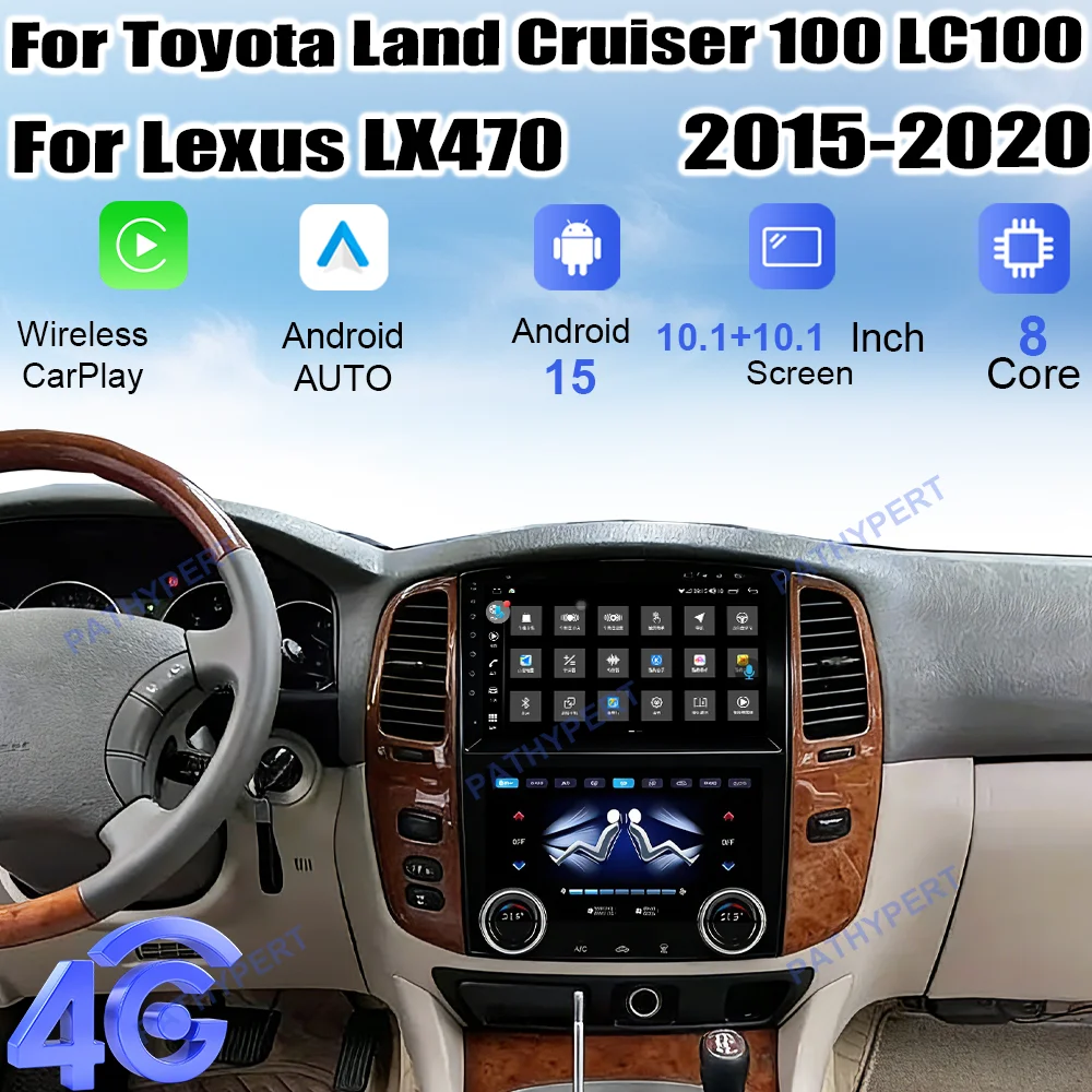 

Автомагнитола 10.1+10.1" Android 15 с процессором 7862s для Toyota Land Cruiser 100 LC100 Lexus LX470 1998-2007, Carplay, видеоплеер, DSP, FM, BT