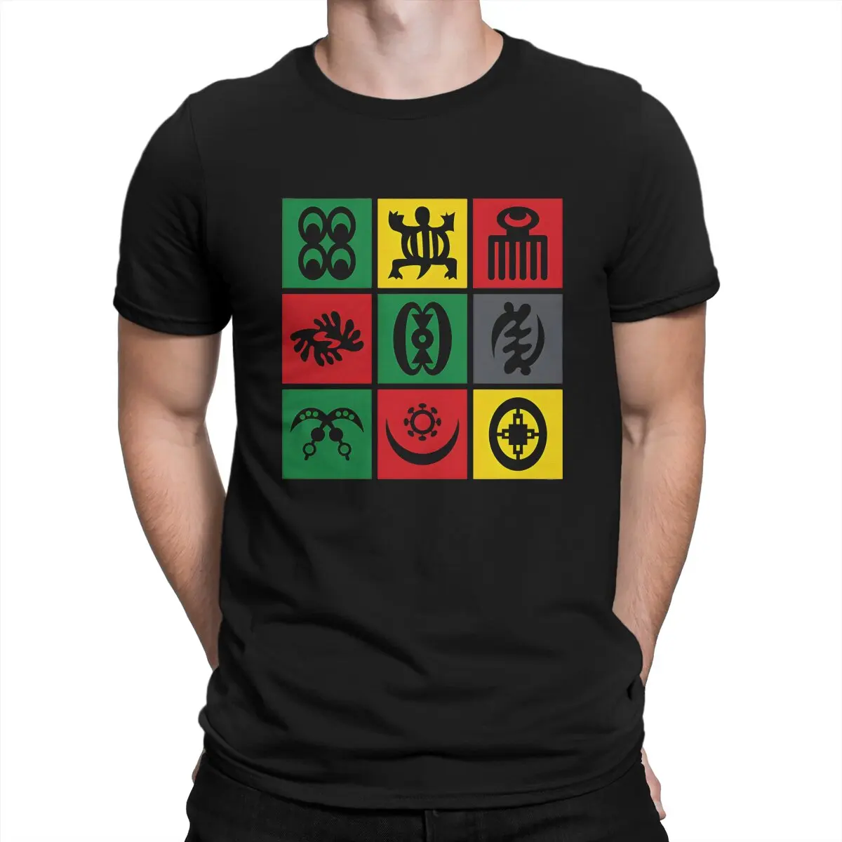 Adinkra Africa Symbols T-Shirt for Men Rasta Design Humorous 100% Cotton Tee Shirt Crewneck Short Sleeve T Shirt Gift Idea Tops