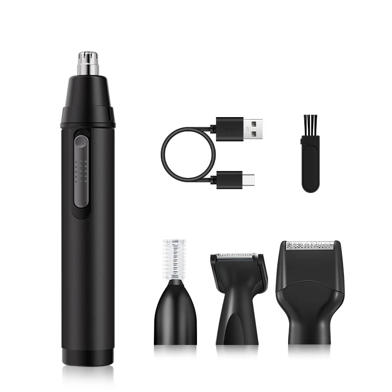 

1 перезаряжаемый комплект машинки для стрижки ушей и носа — USB-зарядка, 4 сменных головки, портативный дизайн для мужчин и женщин