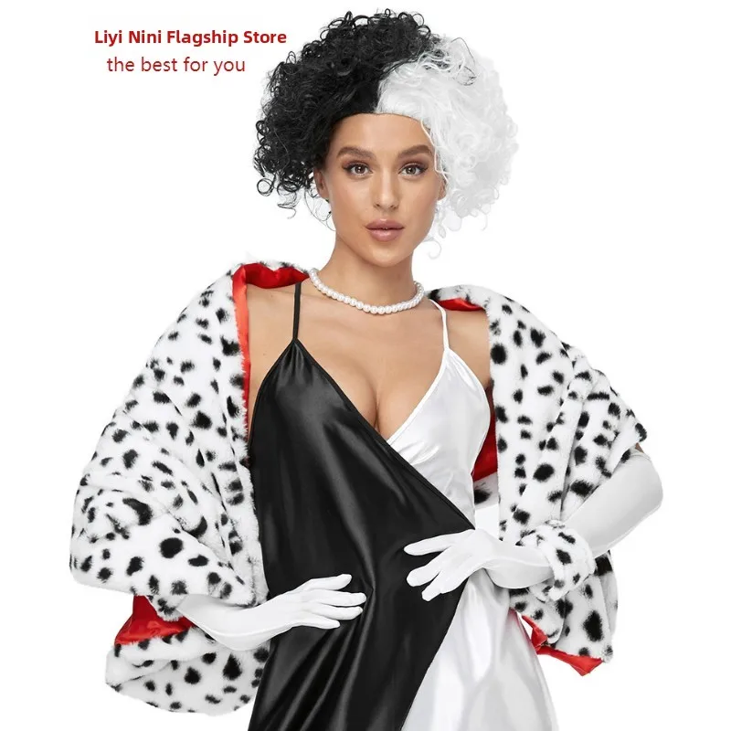 

Halloween Cruella Spot Dog Leopard Print Shawl Black And White Witch Cloak Scarf Fashionable Women's Traditional Costume Acce...