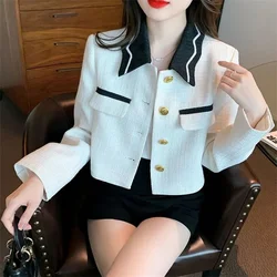 Spring autumn 2023 New French Luxury Socialite Temperament Black-And-White Lapels And Small Fragrant Tweed Coat Women Blazer
