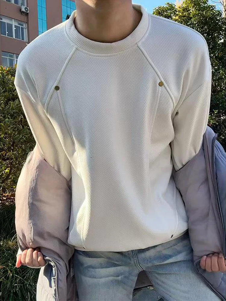 

White American Deconstructed Rivet Fce Lined Men's Long Sve Hoodie Winter Wfle id T-irt oulder Width Regular Fi...