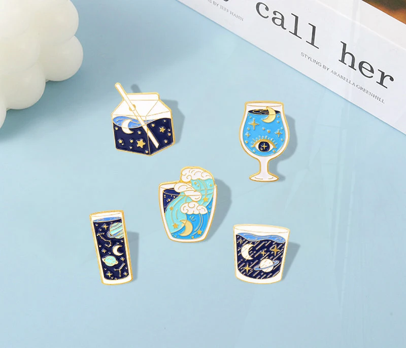 

Sea Planet Pin Lapel Badge Bag Cartoon Astronomy Jewelry Gift for Kids Friends Starry Sky Bottles Enamel Brooch Custom Universe