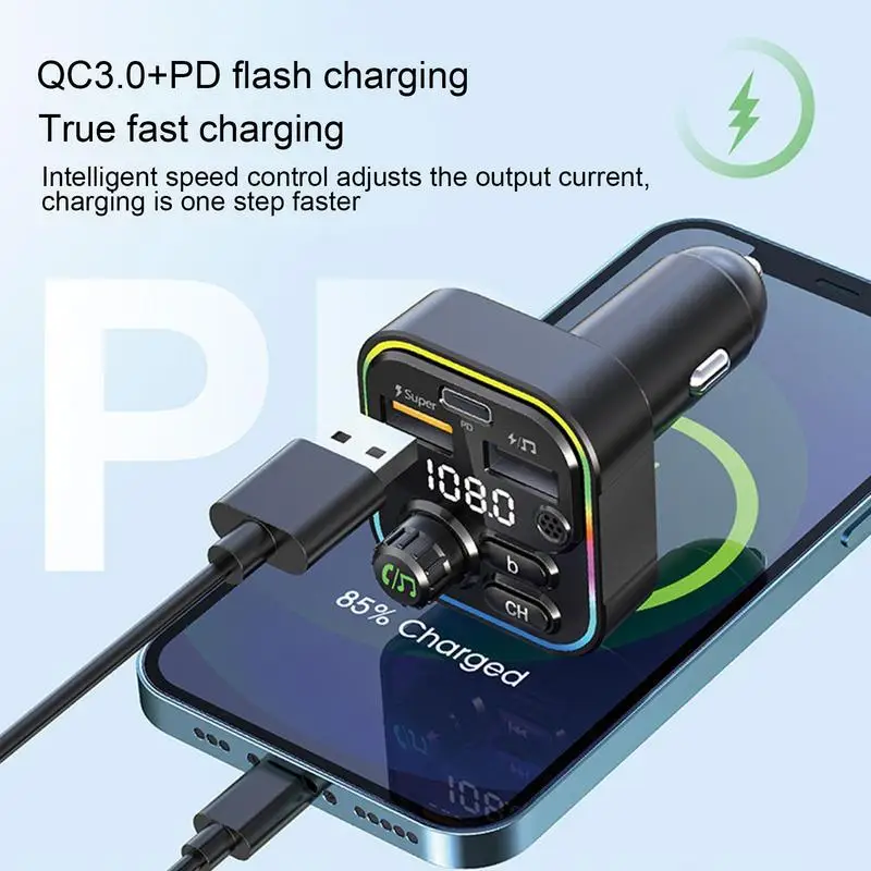 Fast Charge Car Adapter Wireless FM Receiver With LED Display Automobile Chargers For Laptops Earphones Mobile Phones Tablet