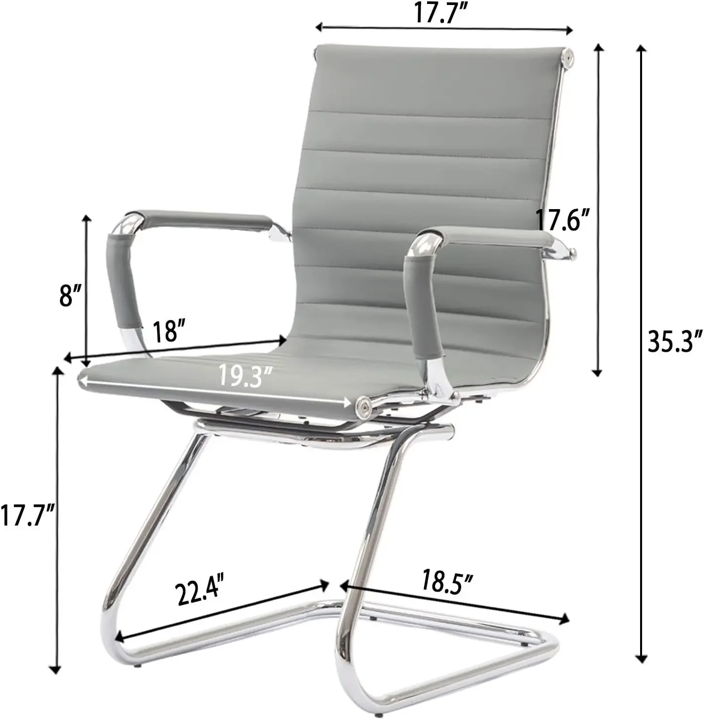 Sillas de sala de espera Silla de invitados de oficina de cuero Sillas de recepción con respaldo medio con base de trineo para reuniones/patientes/sala de conferencias, Gre