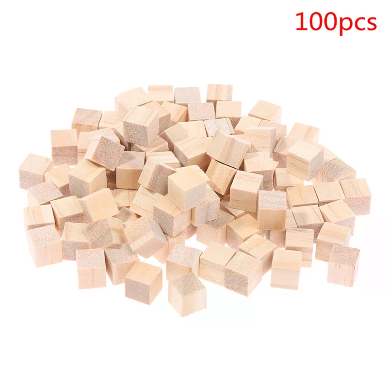 100 Uds. Mini bloques cuadrados de madera DIY en blanco sin terminar, cubos sólidos de madera de 1cm para manualidades de madera, juguete para niños, Material de fabricación de rompecabezas