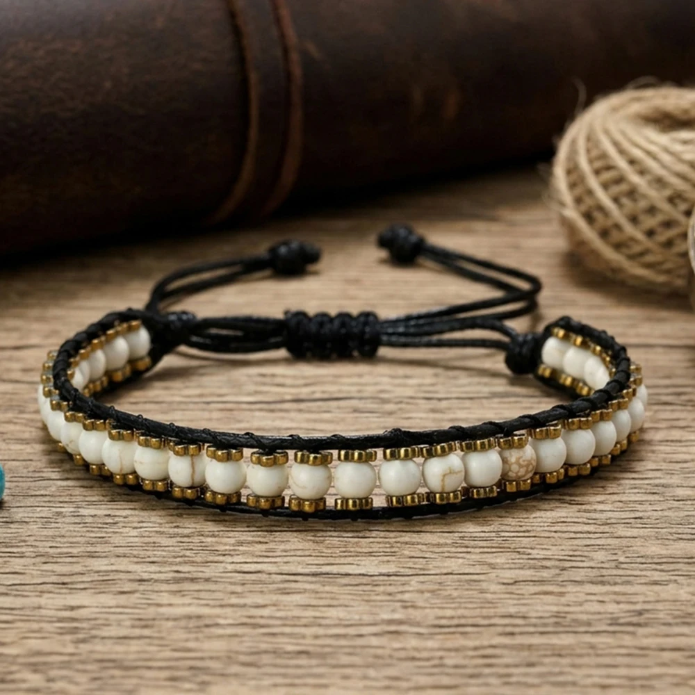 Creative Stone Beads Adjustable Bracelet Unisex Apparel Accessories Handmade Braided Howlite Beads Braslet Couple Gift Jewelry