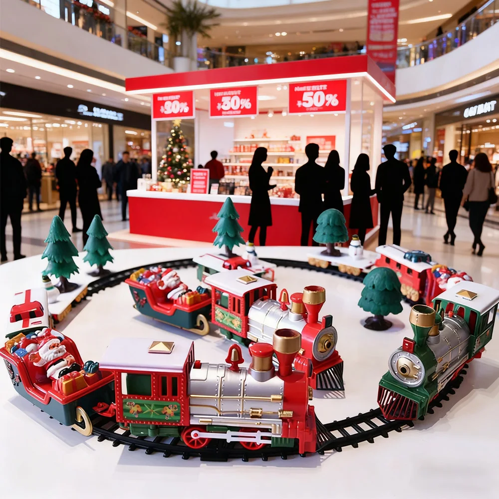 ชุดรถไฟไฟฟ้า รถรางซานตาคลอส ของเล่นตกแต่ง สร้างสรรค์ สนุกสนาน ของขวัญวันเด็ก งานวันเกิด แบบไม่มีรีโมท