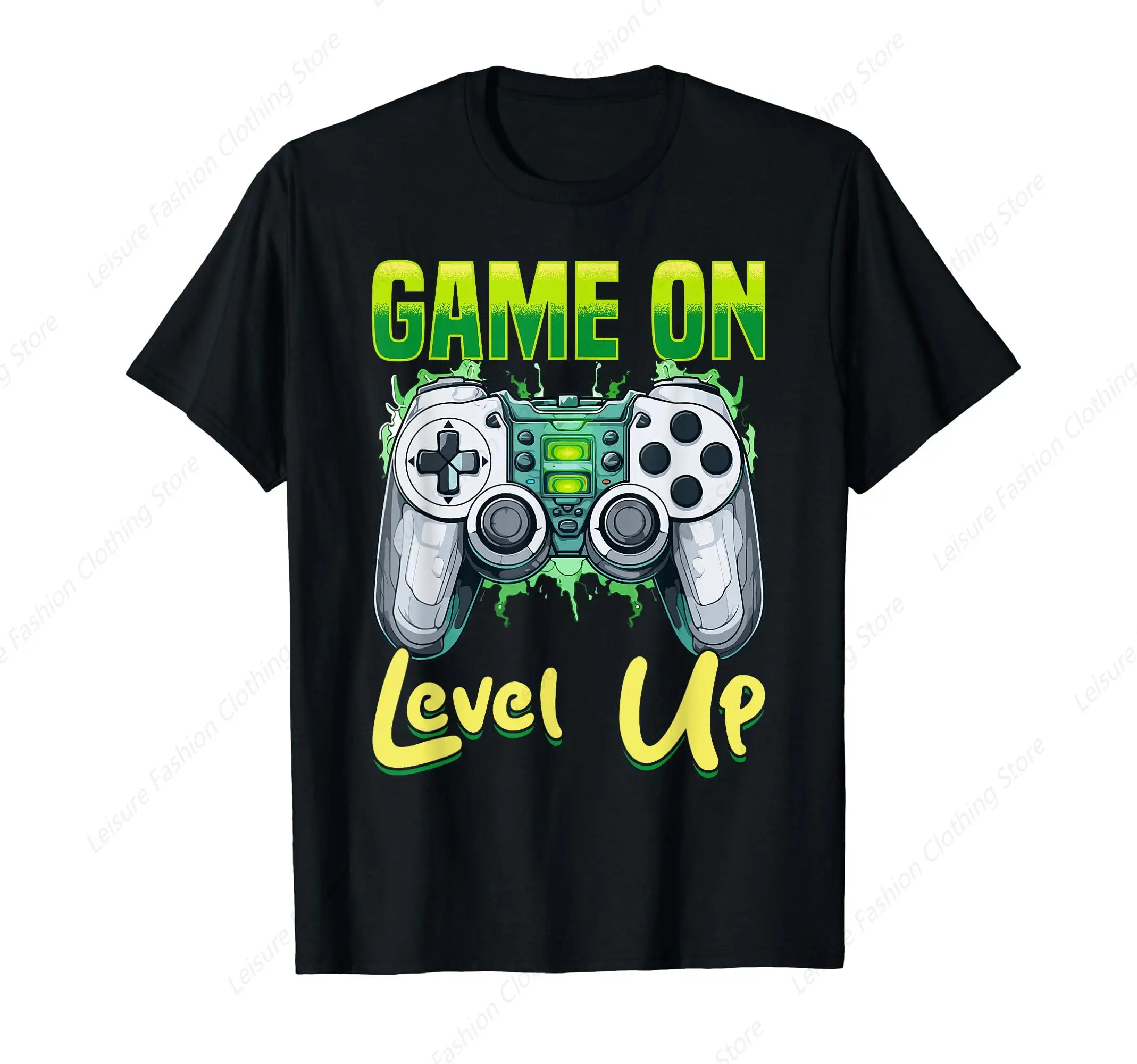 Gamer Gaming Game On Level Up T-Shirt Funny Round Neck Short Sleeves Cotton Tee Shirt Leisure Comfortable Tops