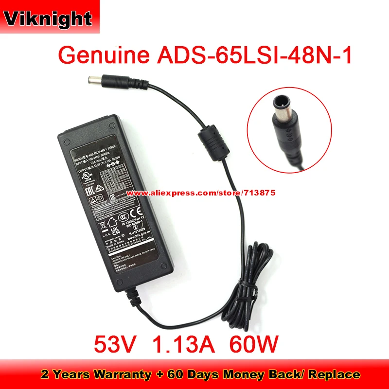 Genuine ADS-65LSI-48N-1 53060E for  HOIOTO Switching AC/DC Adapter 53V 1.13A Power Supply with 6.5X4.0mm a pin