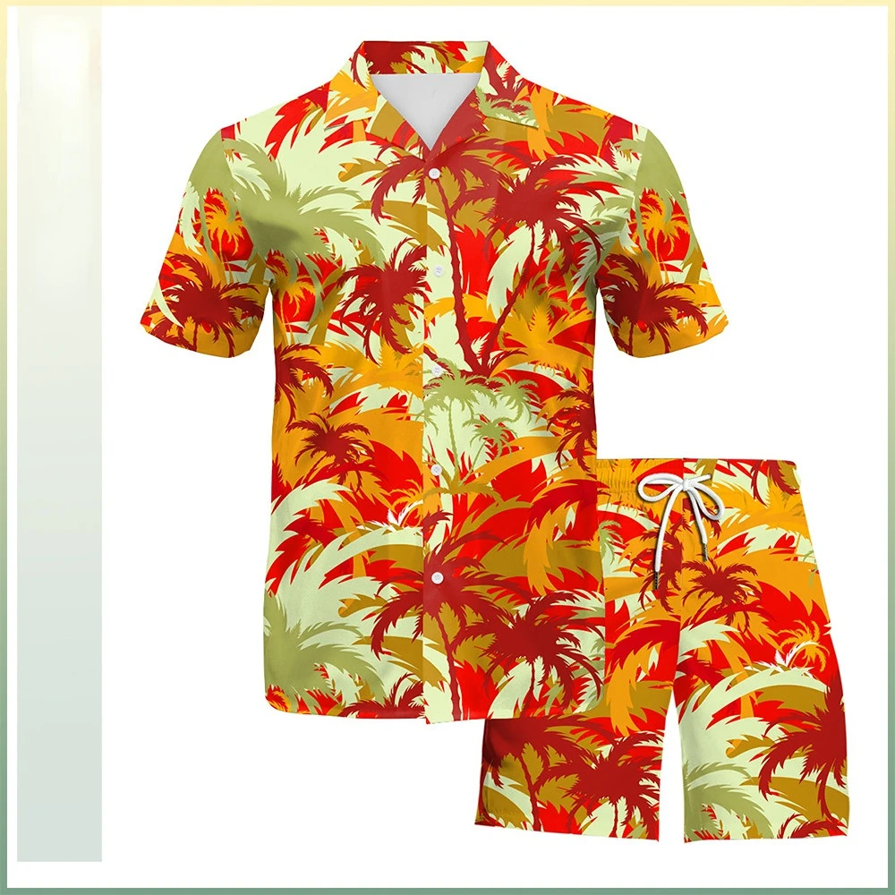 

Men 3D Print Cool Beach Hawaii Inner Mesh Shirt Shorts Set Adults Punk Style Halloween Cosplay Costume Outfit