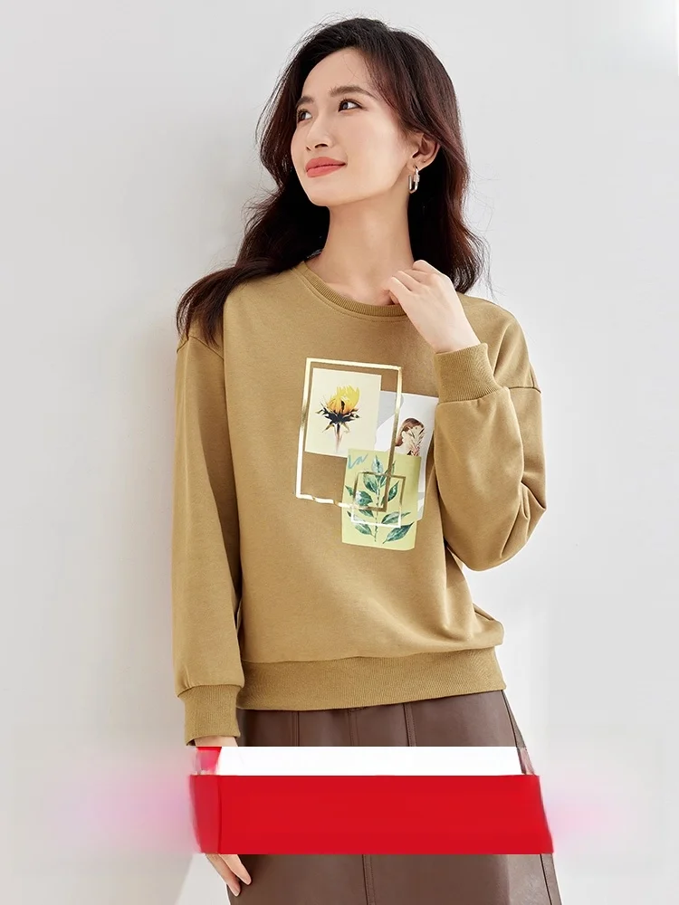 Suda Hoada con Estampado Fresco para Mujer, Manga Larga, Estilo Informal Artístico, Nueva Colección de Otoño, Mezcla de...