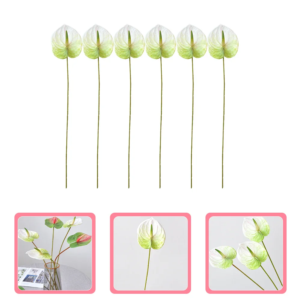 

6Pcs Simulation Anthurium Flower Bunch Realistic Artificial Flowers for Living Room Bedroom Decor DIY Centerpiece Decoration