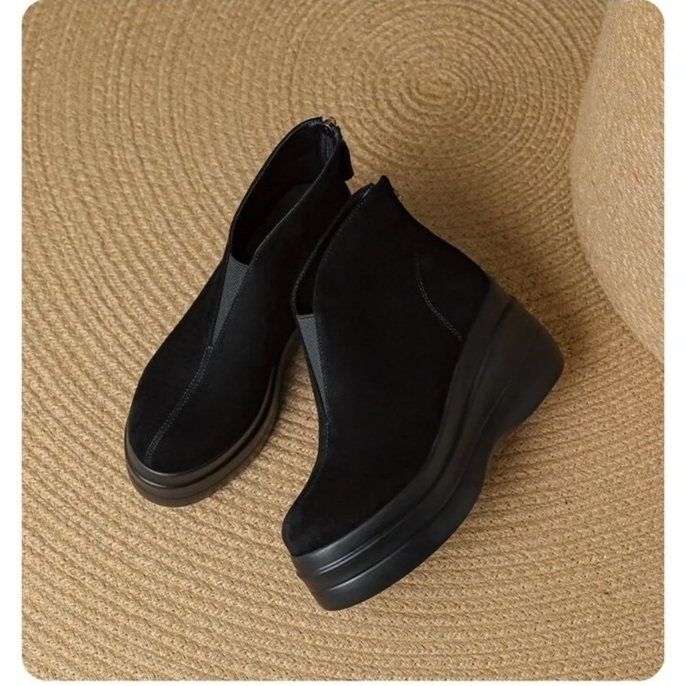 أحذية قصيرة عصرية على الطراز الأوروبي والأمريكية للنساء ، أحذية بكعب سميك بنعل متوسط ، أحذية برقبة بنعل سميك ، #6