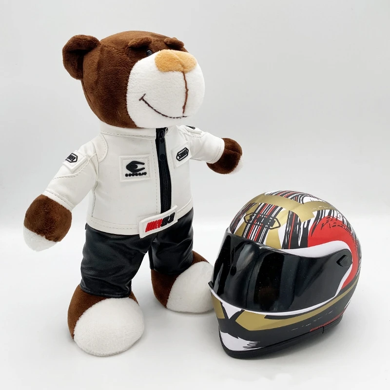 Cute Helmet Bear Motorcycle Decoration30cm Teddy Bear Doll And 16cm Motorcycle Bear Helmet Stuffed Toy  Gift for Boyfriend