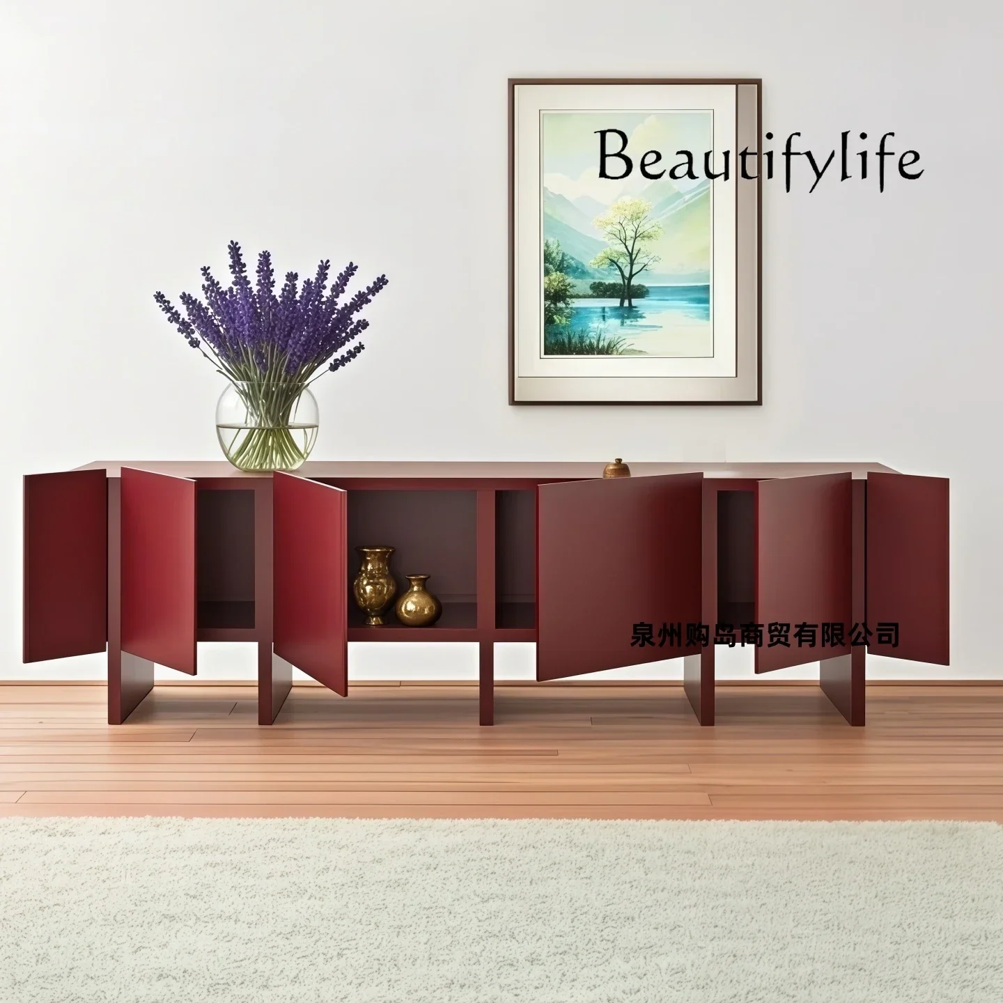 

BJ Итальянский декоративный бордовый обеденный боковой шкаф с краской, креативный светильник, роскошный шкаф для хранения ТВ в спальне