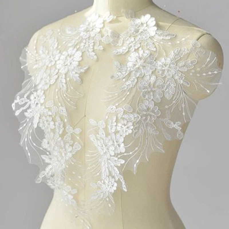 White Flower Patches Embroidery Lace Applique Sewing Collar For Wedding Dress Curtain Accessories DIY Repair