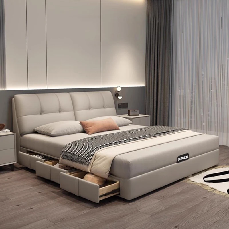 Nordic High End Double Bed Bases & Frame Modern Design Bedroom King Size Bed Storage Bedroom Furniture Кровать Односпальная FYBB image 2