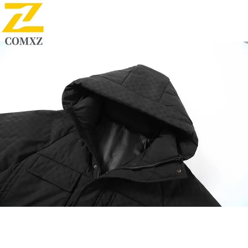COMXZ 2025 겨울 후드 윈드브레이커 가을 겨울 방수 방풍 두꺼운 패딩 남성용 따뜻한 야외 스포츠 패딩 재킷