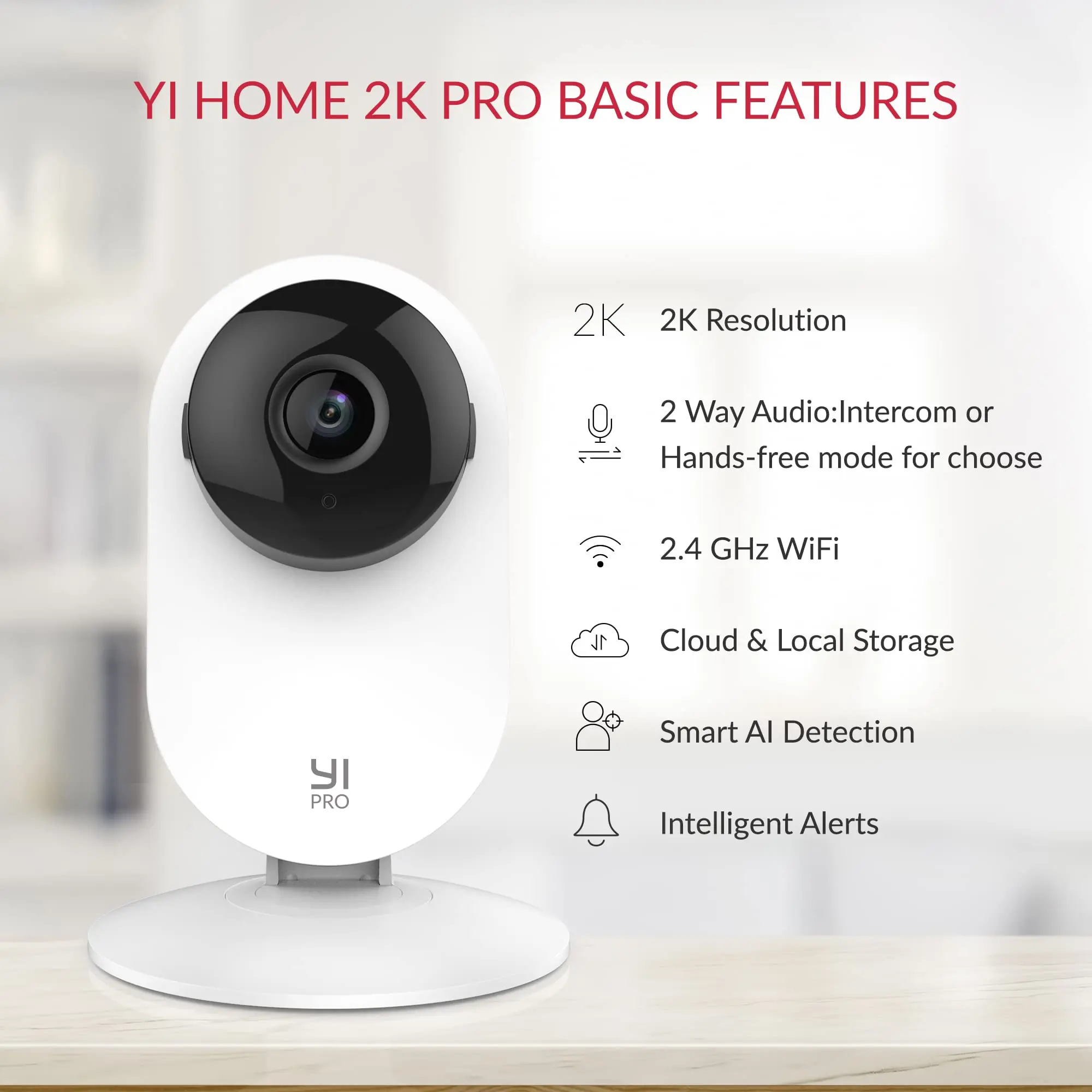 YI 2K 3MP 카메라 2/4Pack Homekit IP 보안 보호 시스템, 사무실/아기/보모/애완 동물 모니터 Wifi CCTV 용 야간 투시경 포함 전면 이미지