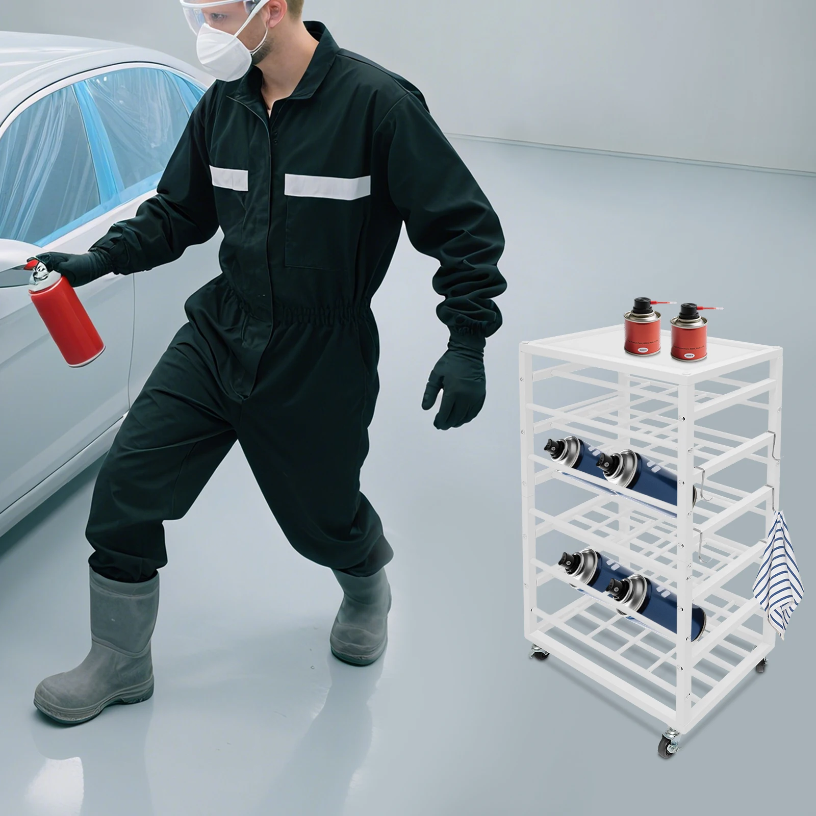 5-Level Paint Organizer Storage Rack, Paints Storage Cart, Rolling Paint Bottle Organizer Bearing 100 lbs for Gallery Garage