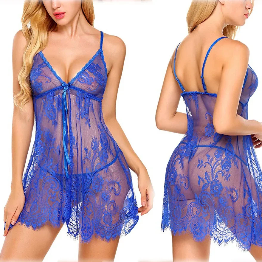Lencería Sexy para mujer, lencería erótica con tirantes, bata Babydoll, ropa de dormir atractiva y Sexy, vestido de noche encantador, traje de ropa interior