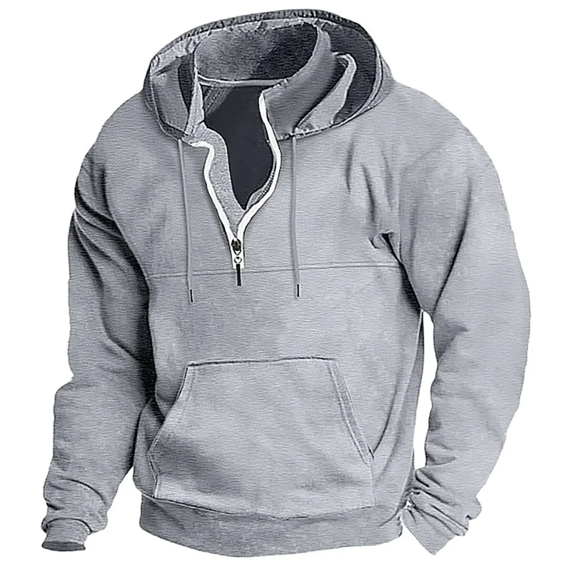 Autumn and Winter Men's Hooded Sweater European and American Style Trendy Sports Heavy Solid Color Long Sleeve Zipper Hoodie Top