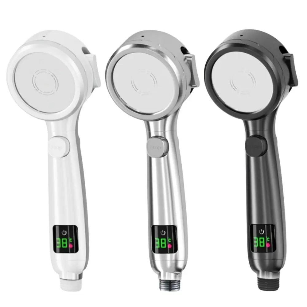 

Спрей под давлением Душевая насадка высокого давления Цифровой дисплей температуры 4-режимный спрей Водосберегающая насадка для душа Регулируемый спрей