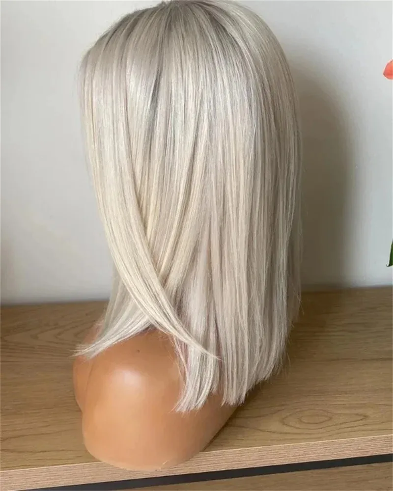 Белые Блондинки Парики Фронта Шнурка Для Женщин Короткий Боб Бразильский Парик Коричневые Корни HD Прозрачные Синтетические Парики Фронта Шнурка Предварительно Сорванные