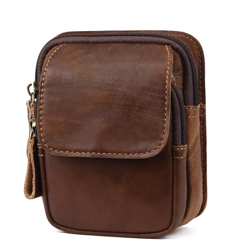 New Vintage Men's Cow Leather Waist Bag Male Outdoor Sports Waist Packs For Men Wear Resistant Mobile Phone Bag