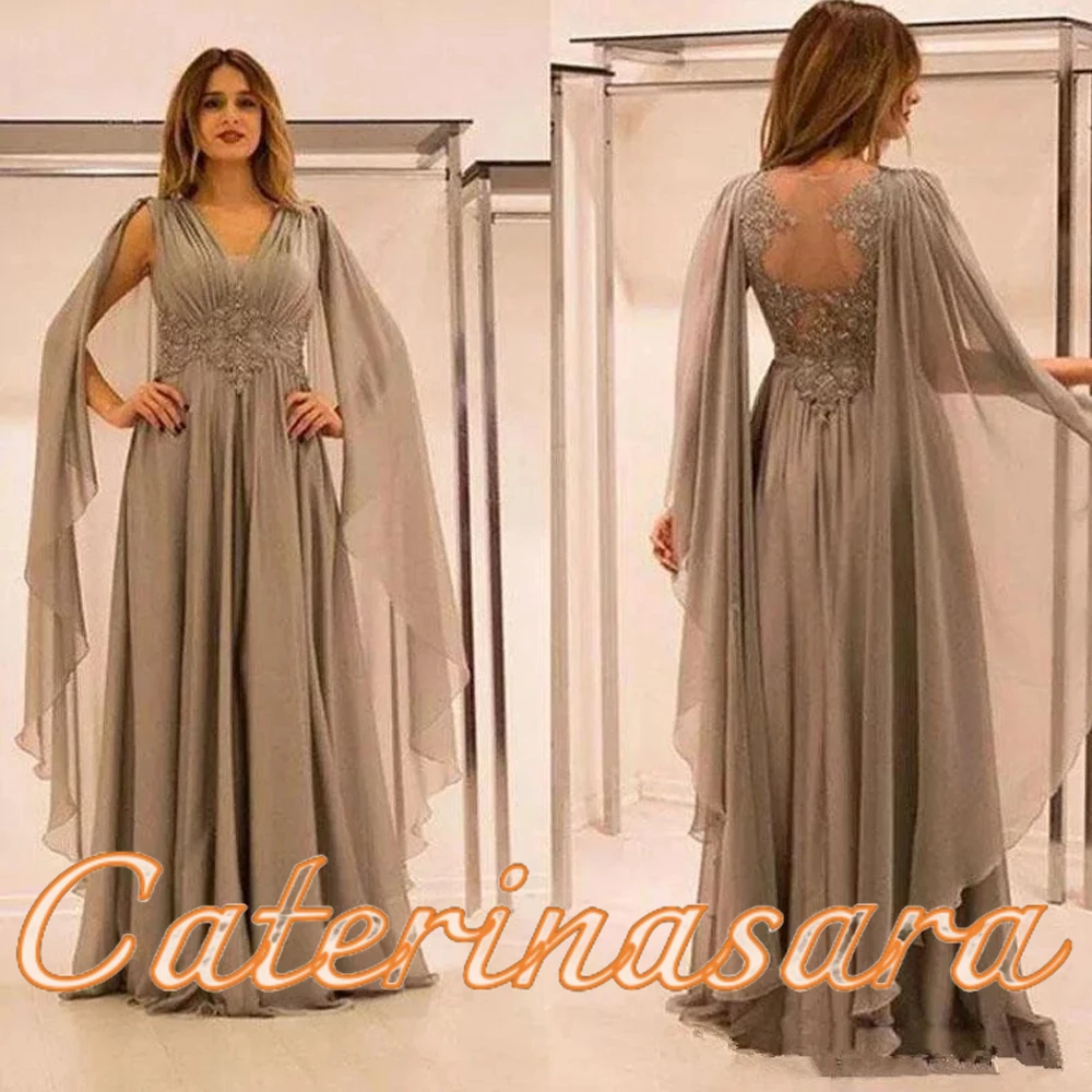 Plus Size 2024 Mother Of The Bride Dresses A-line V-neck Chiffon Appliques Beaded Formal Groom Long For Wedding