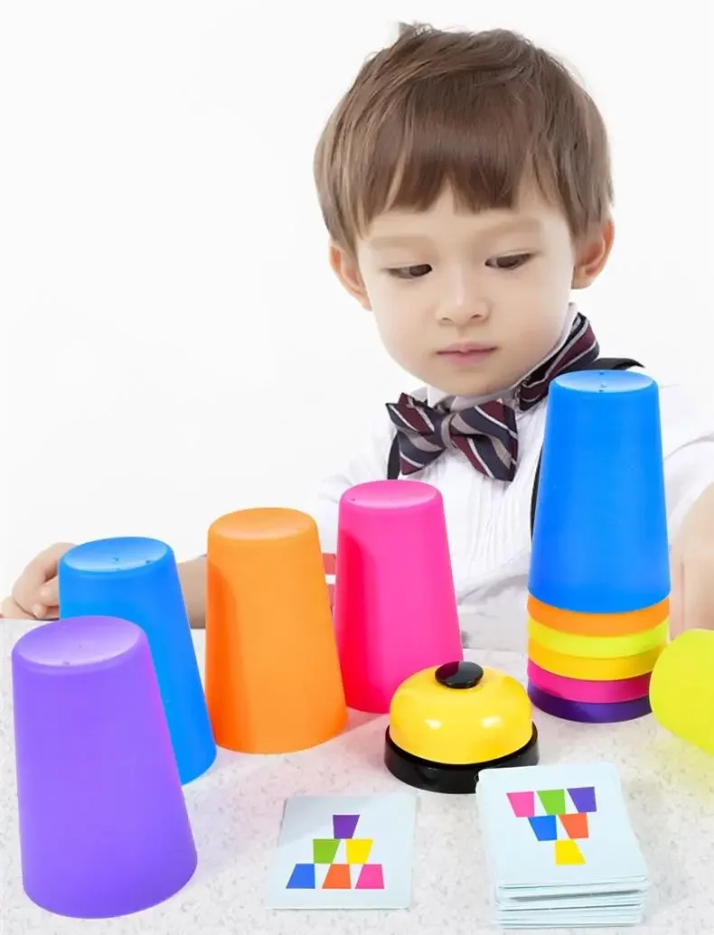 Montessori brinquedos pilha copo jogo com cartão educacional iluminação intelectual cor cognição lógica treinamento crianças