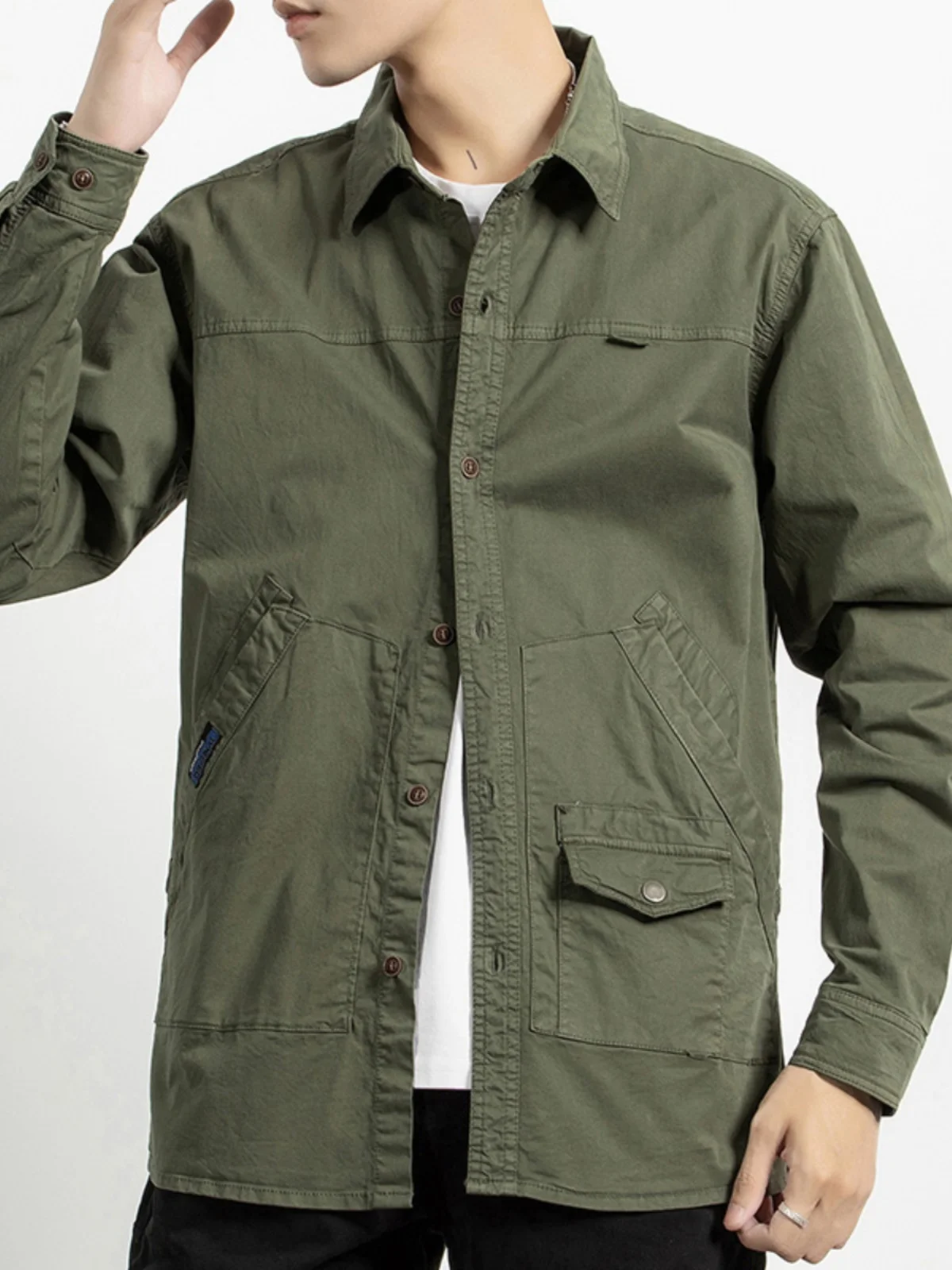 

Retro American Workwear Shirt Jacket Men's Loose Trendy Multi-Pocket Handsome Casual Shirt Jacket Popular Spring Long Sleeve