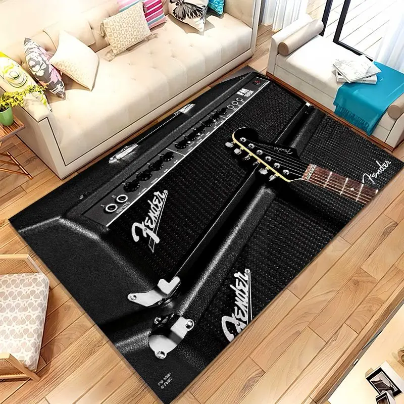 Fender Guitar Theme Rock Music Soft Non-Slip Large Area Rug for Living Room,Bedroom Playroom Carpet Mat for Sofa,Home Decor Gift